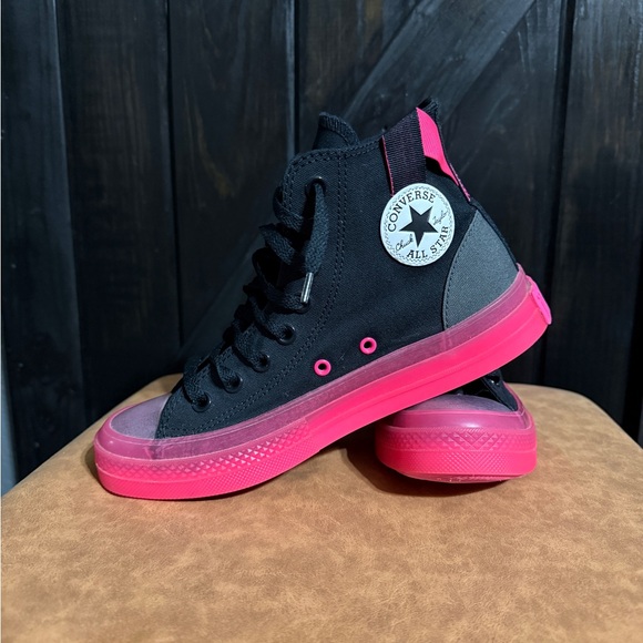 Converse Shoes - Converse High Top Sneakers - Black & Hot Pink Accent